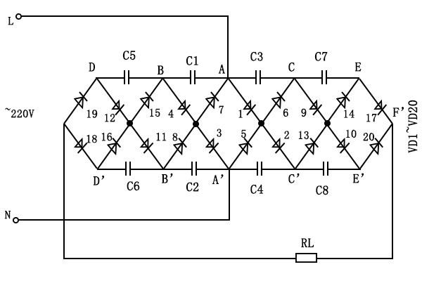 高压整流五桥串桥电路